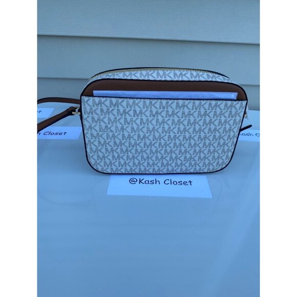 Michael Kors crossbody bag large chain zip purse Jet set MK Signature Vanilla - Picture 6 of 10